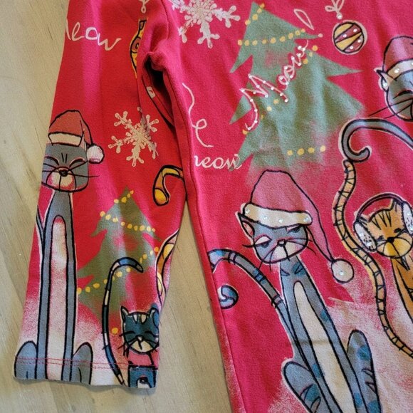 Jess & Jane Artsy Abstract All Over Christmas Cat Pop Art Top Women's S USA - Picture 4 of 9